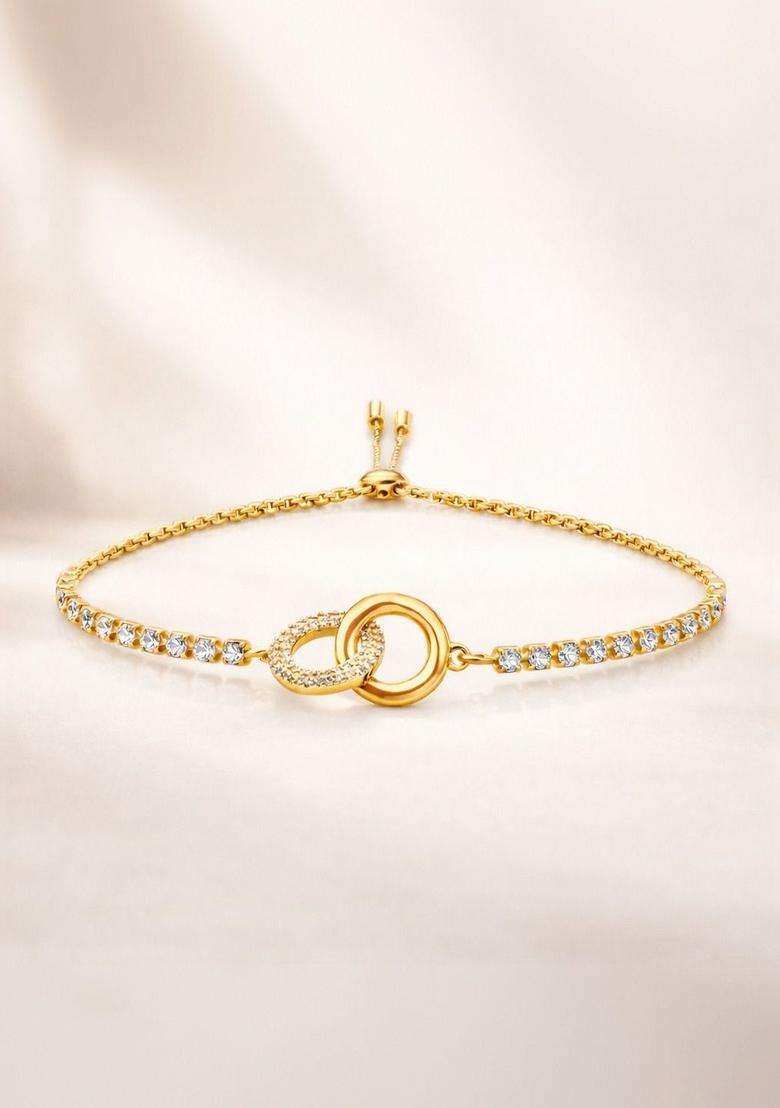 American Diamond Temple Gold-Plated Link Bracelet for Women | Stylish Party & Everyday Wear | Gift for Her - Indya