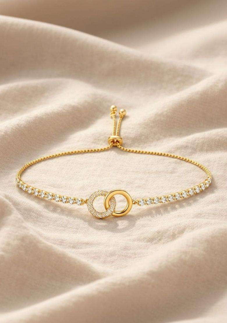 American Diamond Temple Gold-Plated Link Bracelet for Women | Stylish Party & Everyday Wear | Gift for Her - Indya
