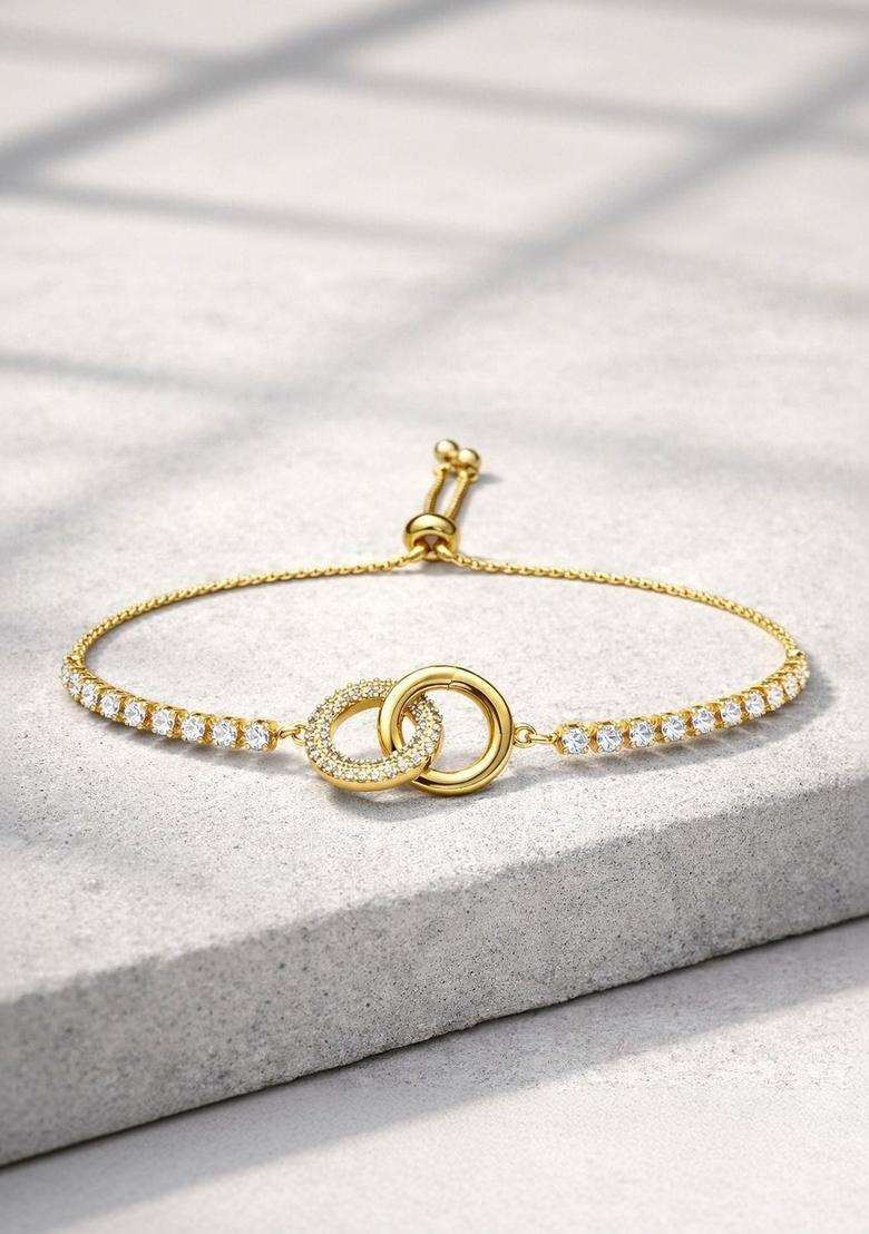 American Diamond Temple Gold-Plated Link Bracelet for Women | Stylish Party & Everyday Wear | Gift for Her - Indya