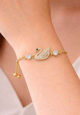 American Diamond Temple Gold-Plated Link Bracelet for Women | Stylish Party & Everyday Wear | Gift for Her