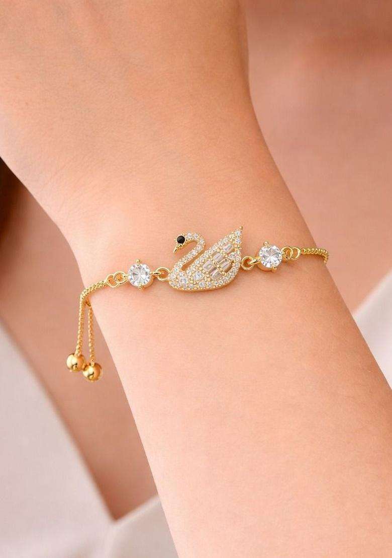 American Diamond Temple Gold-Plated Link Bracelet for Women | Stylish Party & Everyday Wear | Gift for Her - Indya