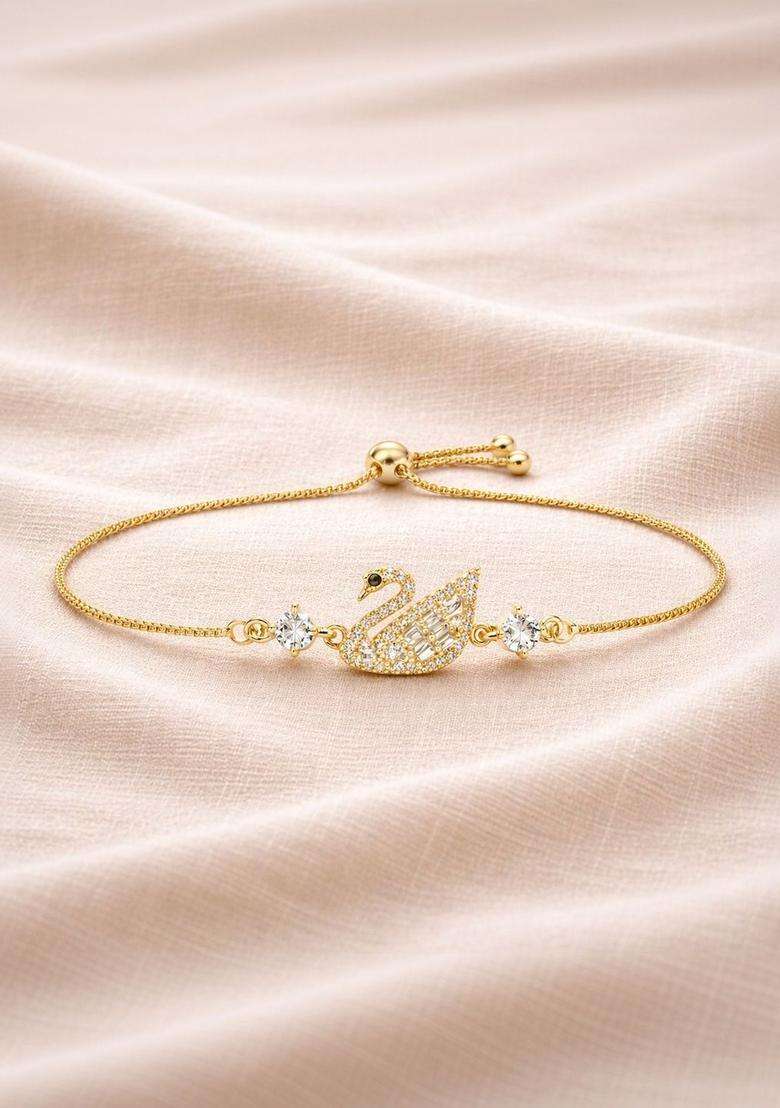 American Diamond Temple Gold-Plated Link Bracelet for Women | Stylish Party & Everyday Wear | Gift for Her - Indya