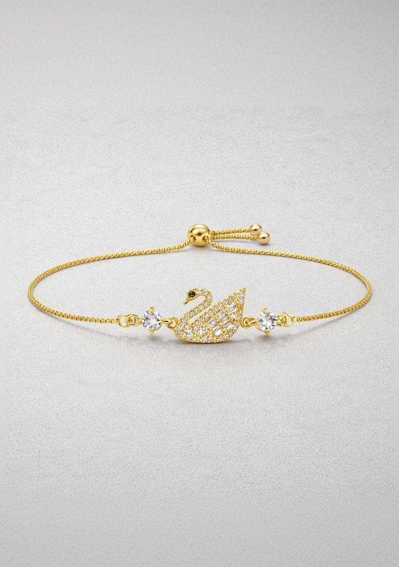 American Diamond Temple Gold-Plated Link Bracelet for Women | Stylish Party & Everyday Wear | Gift for Her - Indya