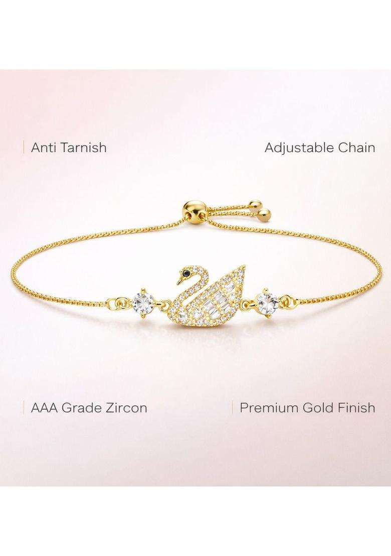 American Diamond Temple Gold-Plated Link Bracelet for Women | Stylish Party & Everyday Wear | Gift for Her - Indya