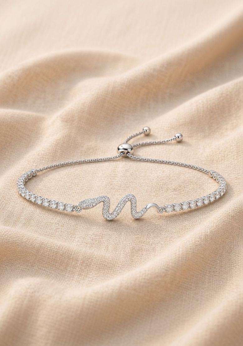 American Diamond Temple Silver-Plated Link Bracelet for Women | Stylish Party & Everyday Wear | Gift for Her - Indya