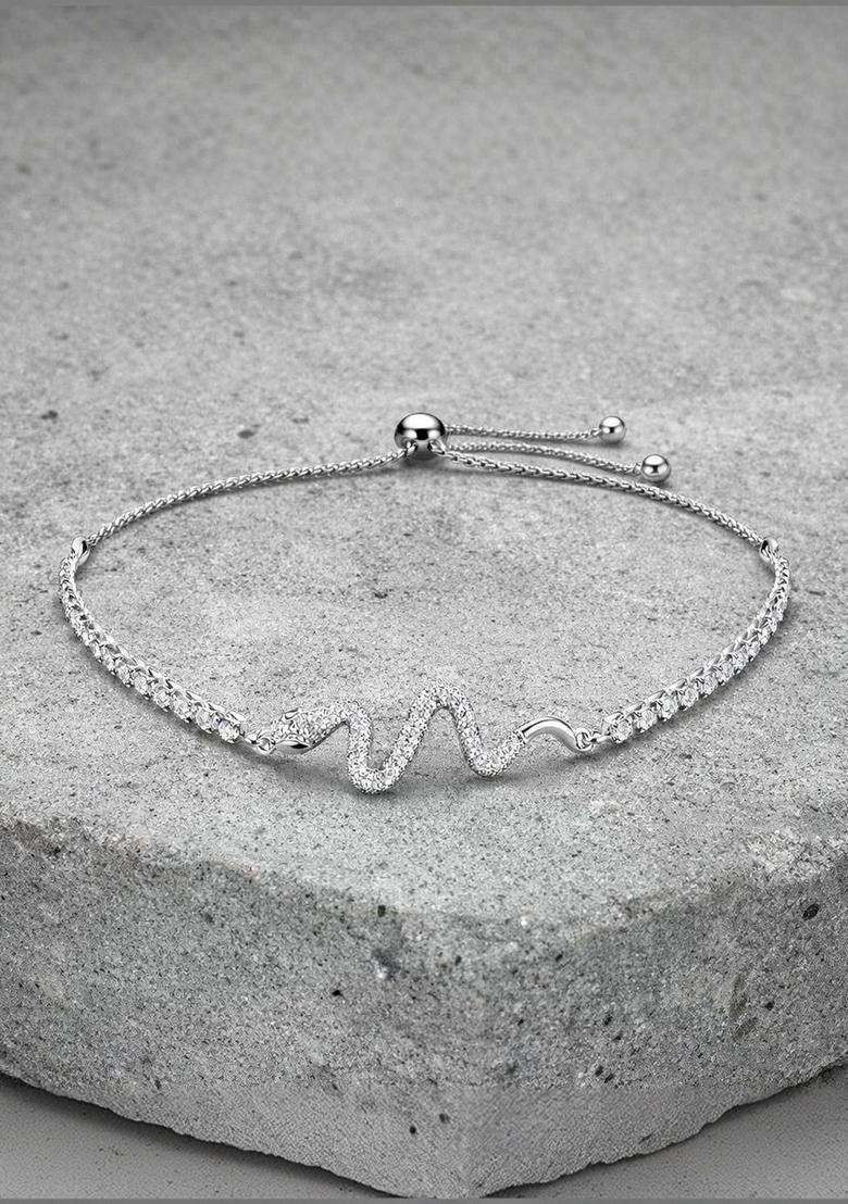 American Diamond Temple Silver-Plated Link Bracelet for Women | Stylish Party & Everyday Wear | Gift for Her - Indya