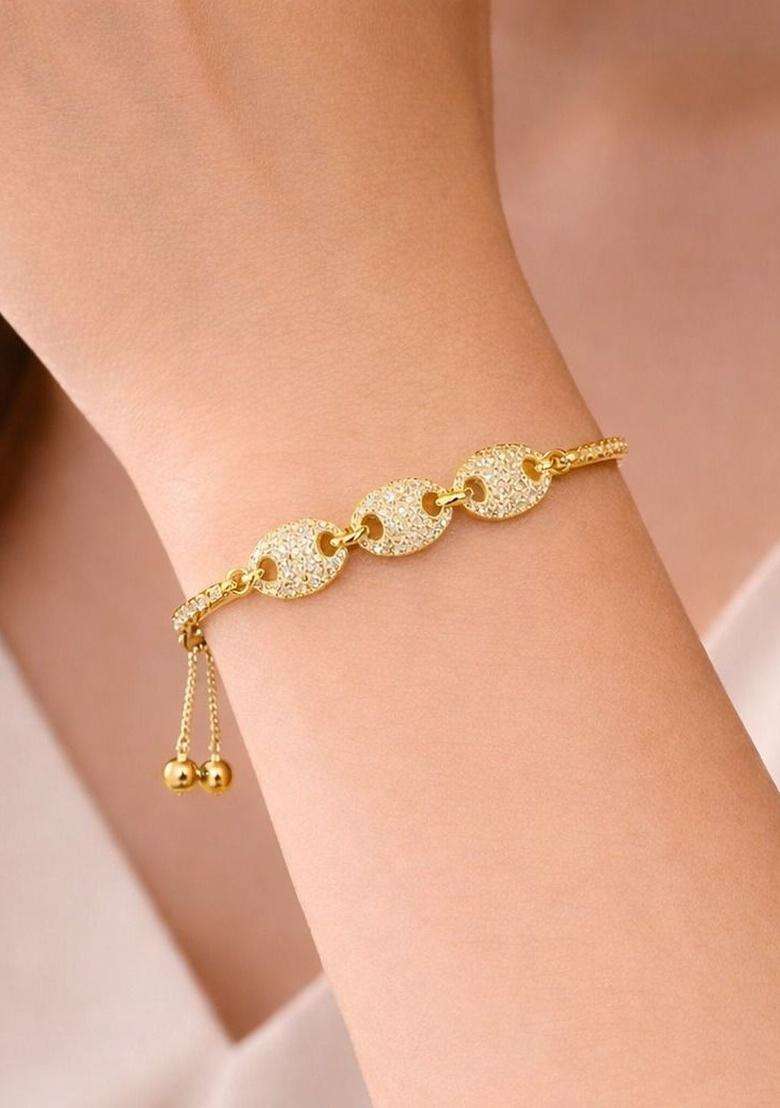 American Diamond Temple Gold-Plated Link Bracelet for Women | Stylish Party & Everyday Wear | Gift for Her - Indya