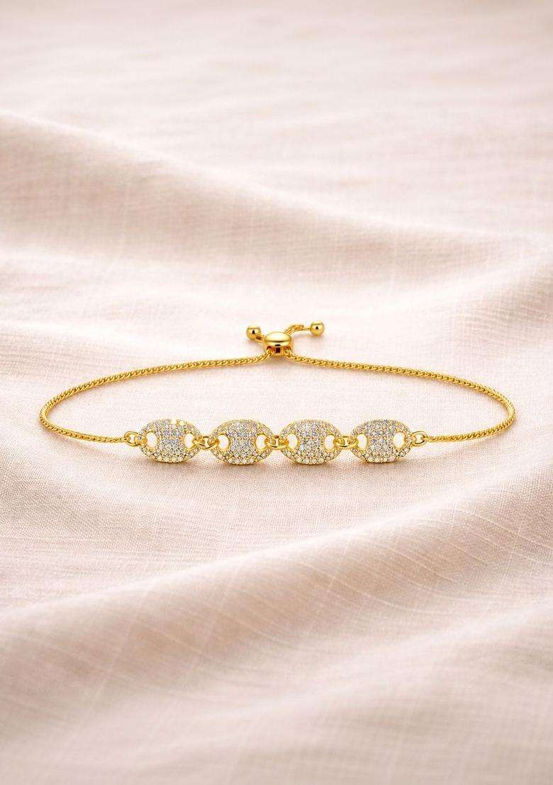 American Diamond Temple Gold-Plated Link Bracelet for Women | Stylish Party & Everyday Wear | Gift for Her - Indya