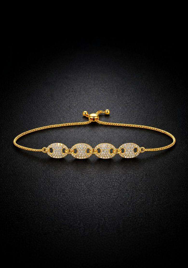 American Diamond Temple Gold-Plated Link Bracelet for Women | Stylish Party & Everyday Wear | Gift for Her - Indya