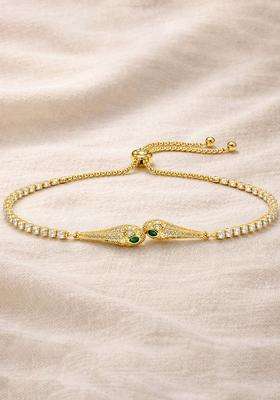 Stainless Steel Anti Tarnish American Diamond Temple Gold-Plated Link Bracelet for Women | Stylish Party & Everyday Wear | Gift for Her