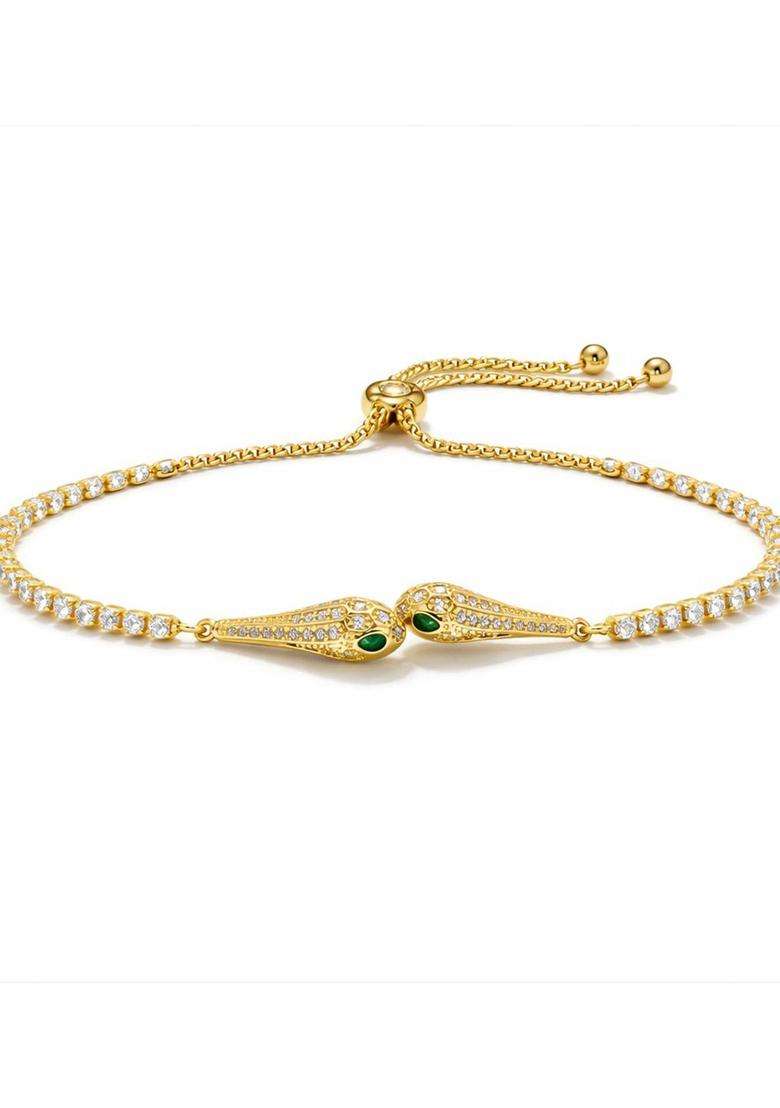 Stainless Steel Anti Tarnish American Diamond Temple Gold-Plated Link Bracelet for Women | Stylish Party & Everyday Wear | Gift for Her - Indya