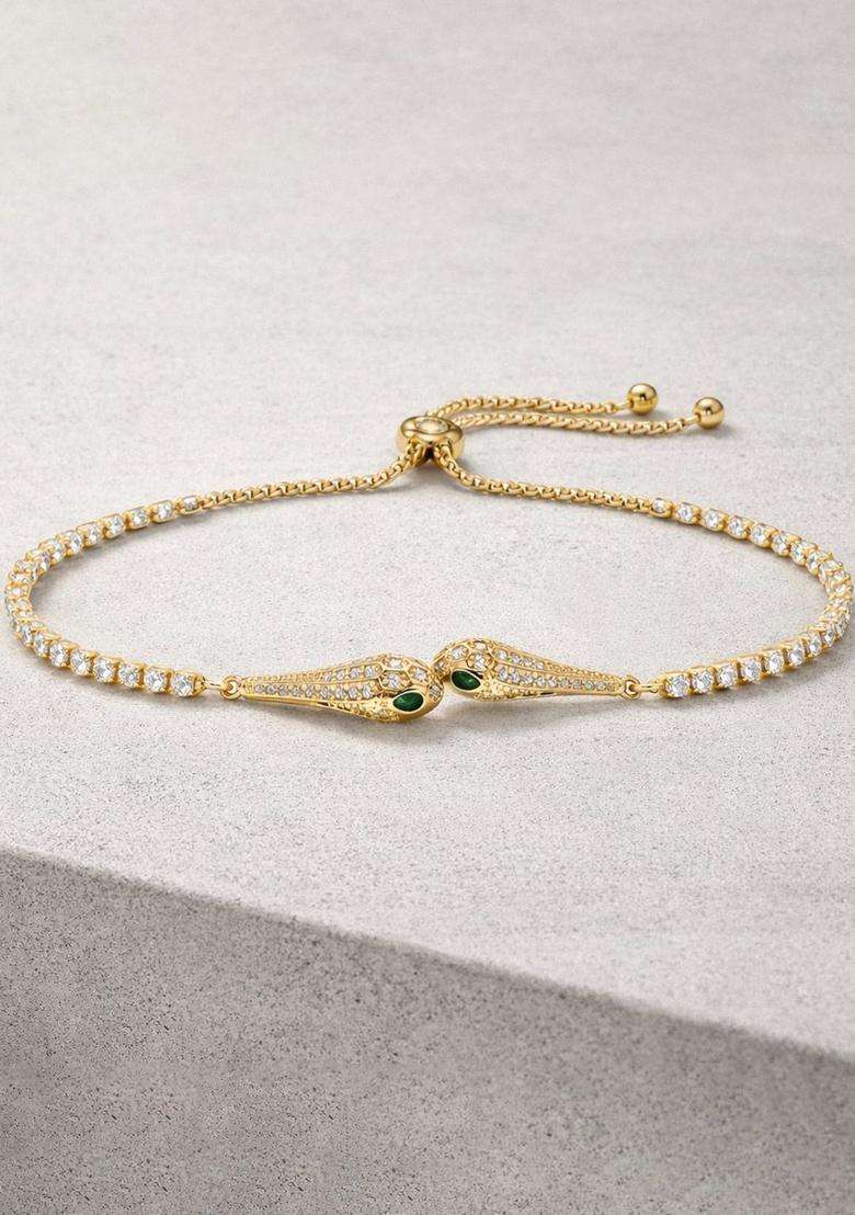 Stainless Steel Anti Tarnish American Diamond Temple Gold-Plated Link Bracelet for Women | Stylish Party & Everyday Wear | Gift for Her - Indya