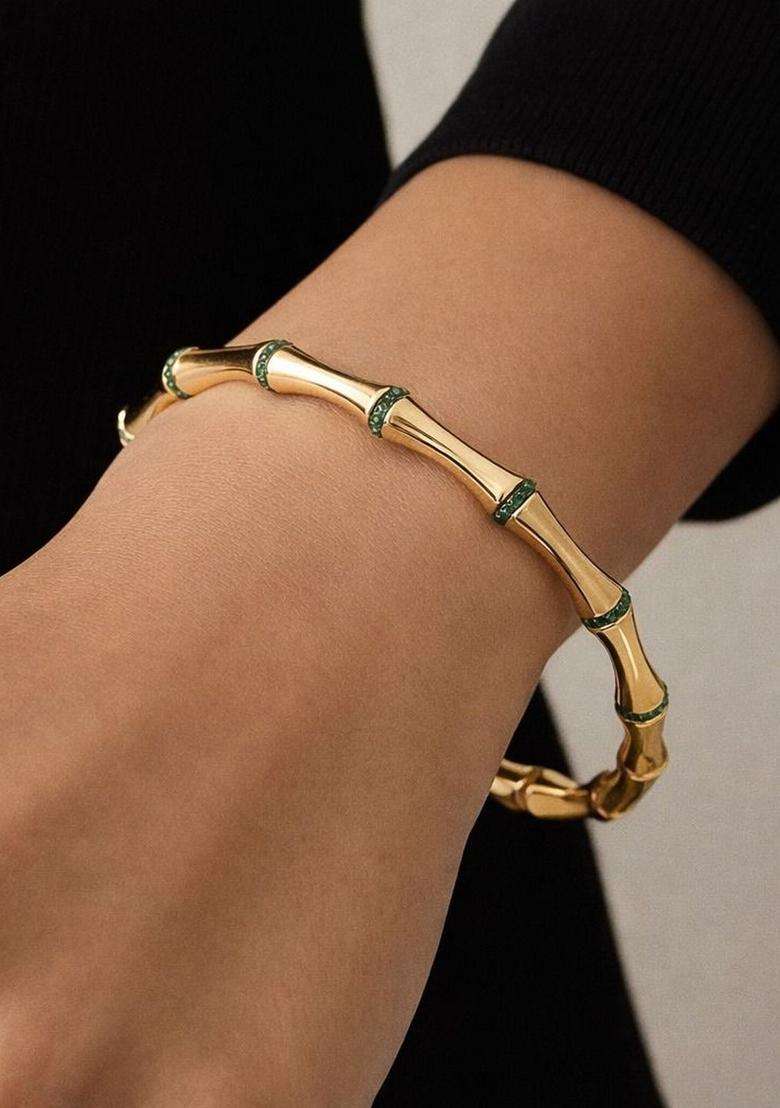 Stainless Steel Anti Tarnish American Diamond Gold-Plated Bangle-Style Bracelet for Women | Stylish Party & Everyday Wear | Gift for Her - Indya