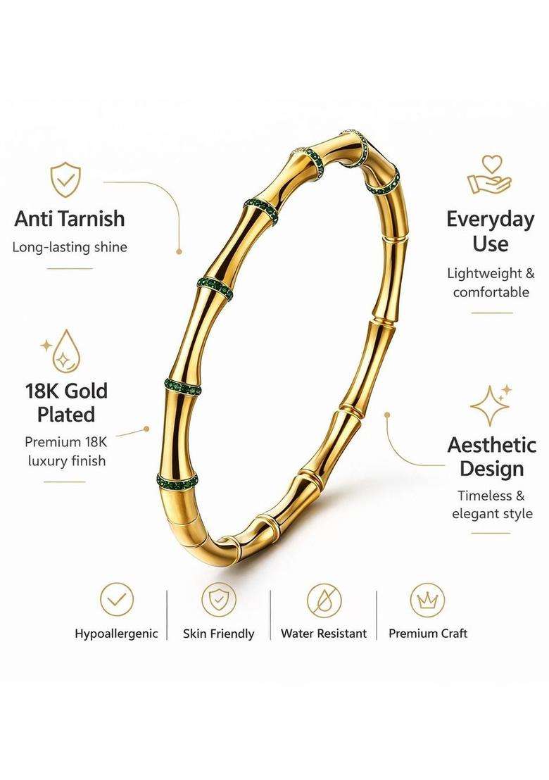 Stainless Steel Anti Tarnish American Diamond Gold-Plated Bangle-Style Bracelet for Women | Stylish Party & Everyday Wear | Gift for Her - Indya