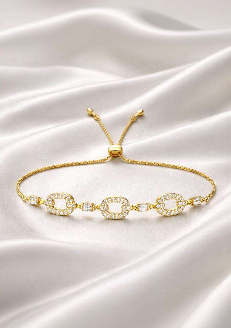 American Diamond Temple Gold-Plated Link Bracelet for Women | Stylish Party & Everyday Wear | Gift for Her - Indya