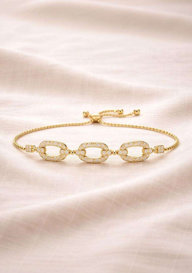 American Diamond Temple Gold-Plated Link Bracelet for Women | Stylish Party & Everyday Wear | Gift for Her - Indya