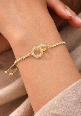 American Diamond Temple Gold-Plated Link Bracelet for Women | Stylish Party & Everyday Wear | Gift for Her