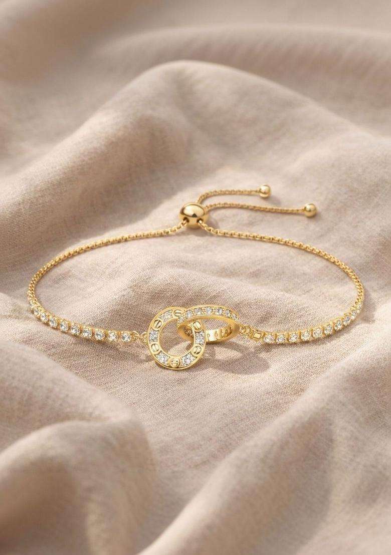 American Diamond Temple Gold-Plated Link Bracelet for Women | Stylish Party & Everyday Wear | Gift for Her - Indya