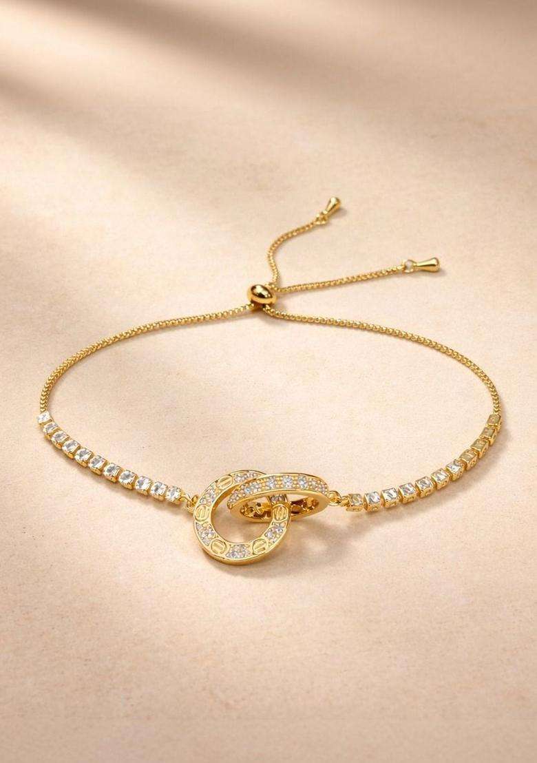 American Diamond Temple Gold-Plated Link Bracelet for Women | Stylish Party & Everyday Wear | Gift for Her - Indya