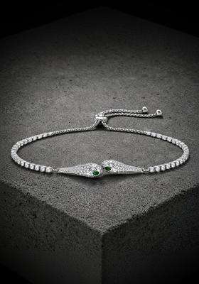 Stainless Steel Anti Tarnish American Diamond Temple Silver-Plated Link Bracelet for Women | Stylish Party & Everyday Wear | Gift for Her