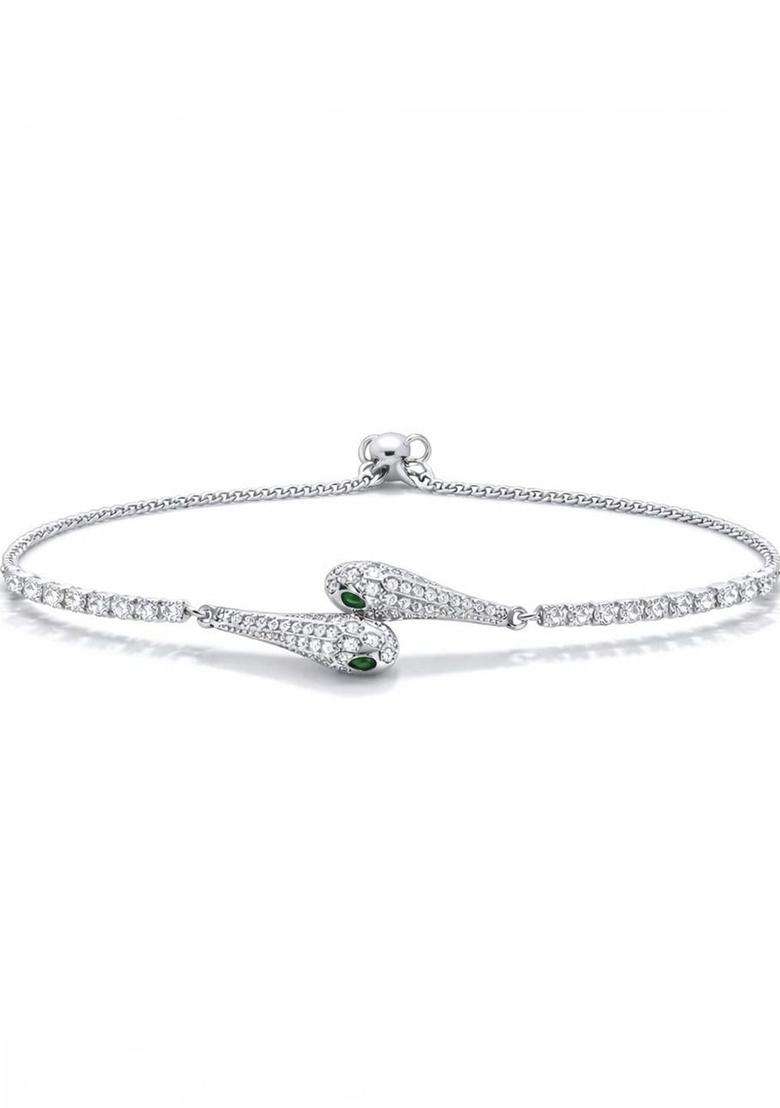 Stainless Steel Anti Tarnish American Diamond Temple Silver-Plated Link Bracelet for Women | Stylish Party & Everyday Wear | Gift for Her - Indya