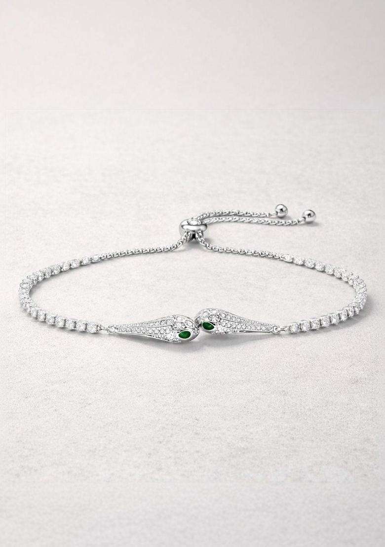 Stainless Steel Anti Tarnish American Diamond Temple Silver-Plated Link Bracelet for Women | Stylish Party & Everyday Wear | Gift for Her - Indya