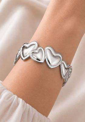 Stainless Steel Anti Tarnish American Diamond Temple Silver-Plated Cuff Bracelet for Women | Stylish Party & Everyday Wear | Gift for Her