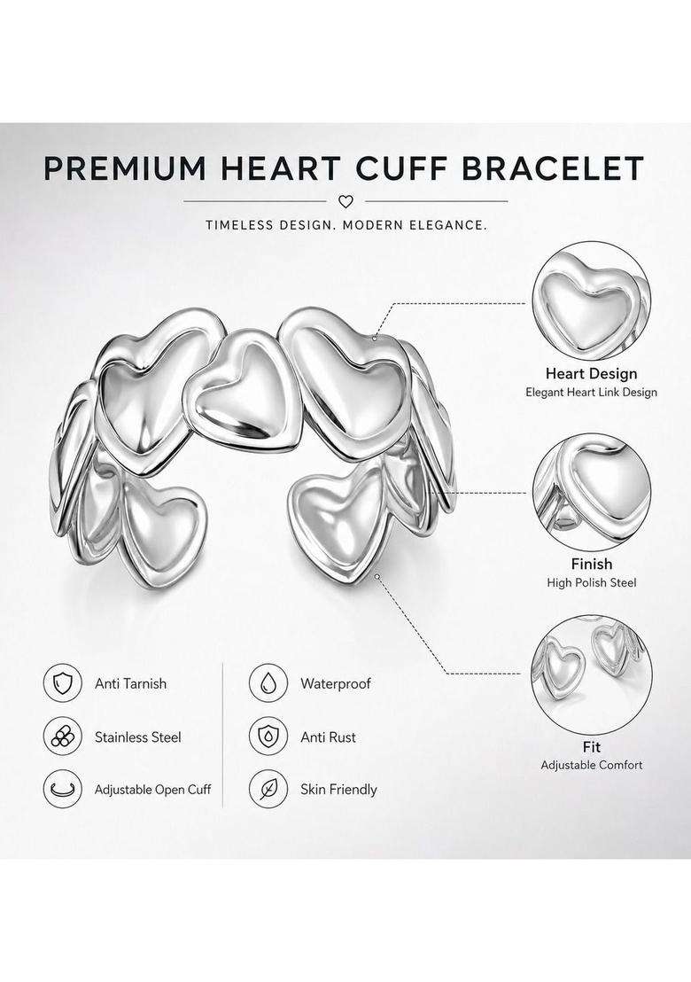 Stainless Steel Anti Tarnish American Diamond Temple Silver-Plated Cuff Bracelet for Women | Stylish Party & Everyday Wear | Gift for Her - Indya