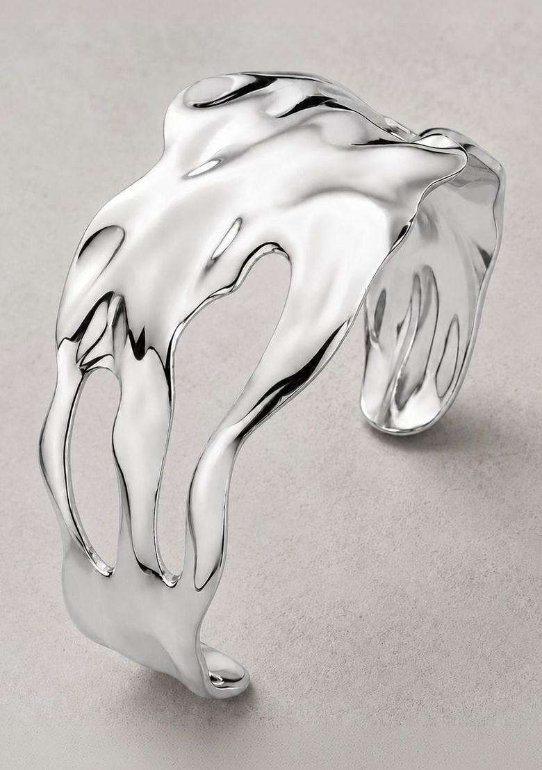 Temple Silver-Plated Cuff Bracelet for Women | Stylish Party & Everyday Wear | Gift for Her - Indya