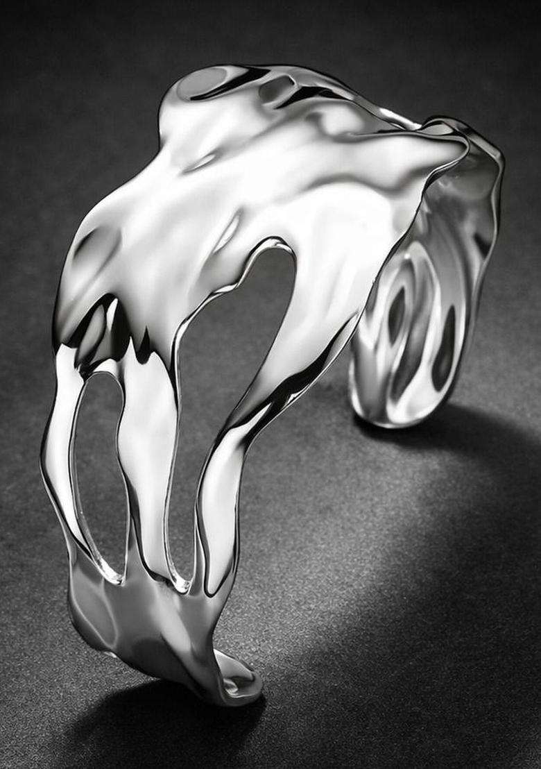 Temple Silver-Plated Cuff Bracelet for Women | Stylish Party & Everyday Wear | Gift for Her - Indya