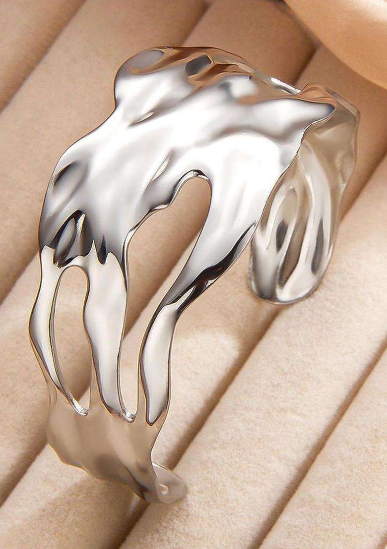 Temple Silver-Plated Cuff Bracelet for Women | Stylish Party & Everyday Wear | Gift for Her - Indya