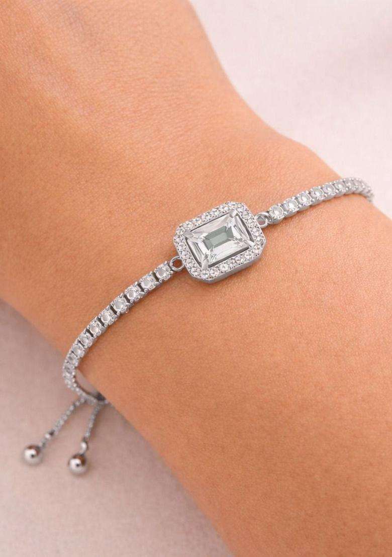 American Diamond Temple Silver-Plated Link Bracelet for Women | Stylish Party & Everyday Wear | Gift for Her - Indya