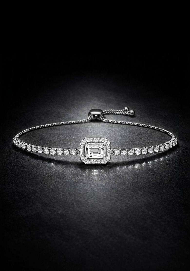 American Diamond Temple Silver-Plated Link Bracelet for Women | Stylish Party & Everyday Wear | Gift for Her - Indya