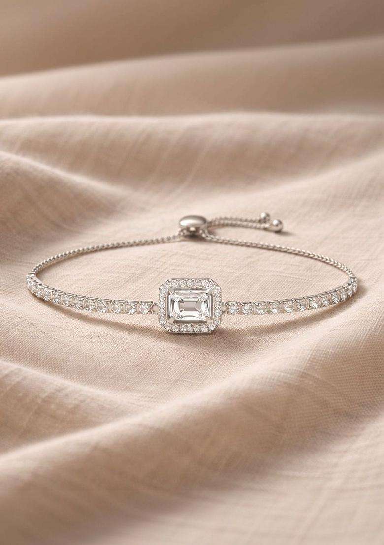 American Diamond Temple Silver-Plated Link Bracelet for Women | Stylish Party & Everyday Wear | Gift for Her - Indya