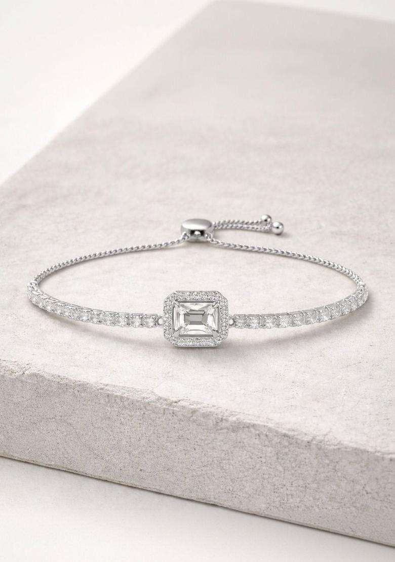American Diamond Temple Silver-Plated Link Bracelet for Women | Stylish Party & Everyday Wear | Gift for Her - Indya