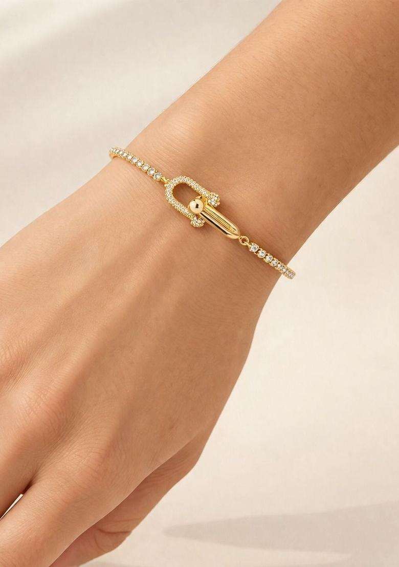 American Diamond Temple Gold-Plated Link Bracelet for Women | Stylish Party & Everyday Wear | Gift for Her - Indya
