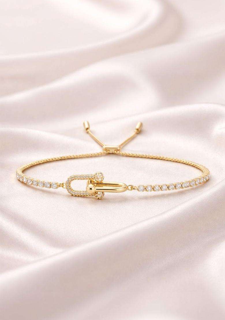 American Diamond Temple Gold-Plated Link Bracelet for Women | Stylish Party & Everyday Wear | Gift for Her - Indya