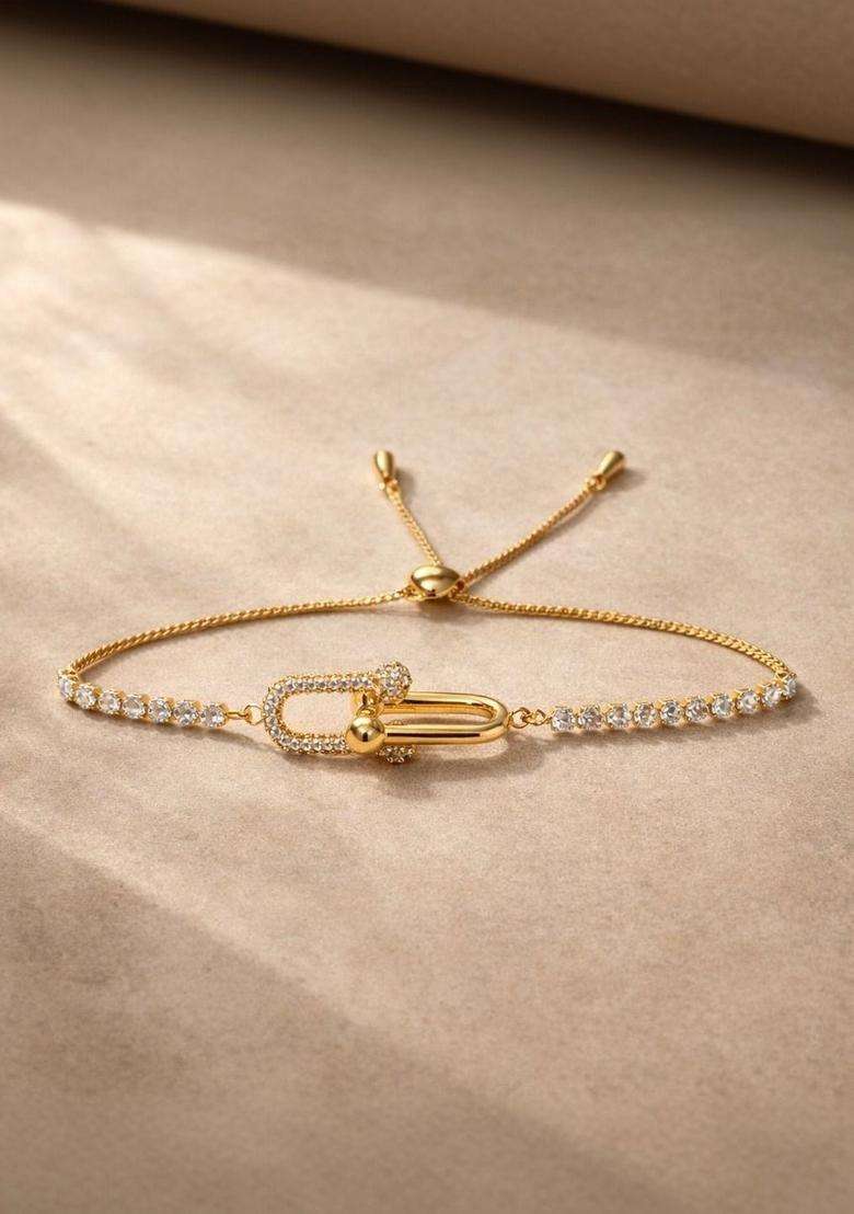 American Diamond Temple Gold-Plated Link Bracelet for Women | Stylish Party & Everyday Wear | Gift for Her - Indya