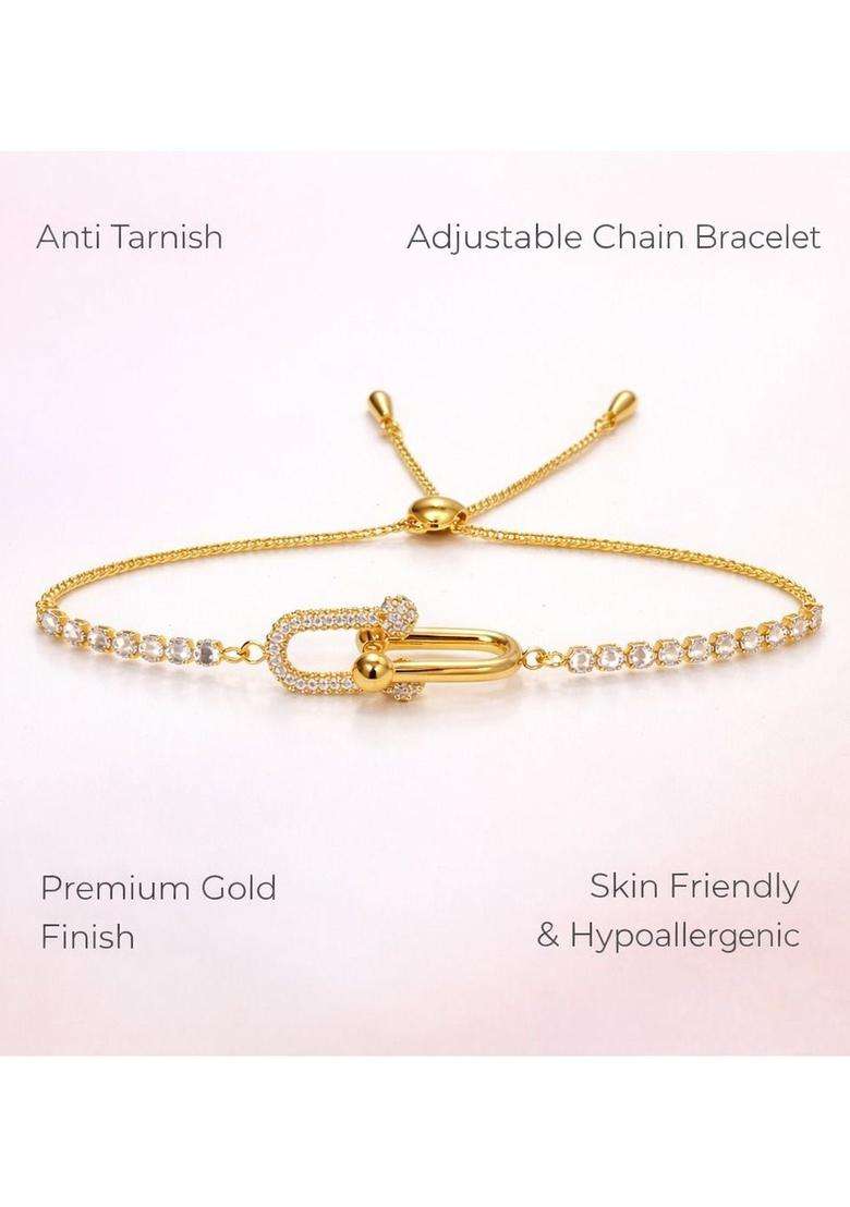 American Diamond Temple Gold-Plated Link Bracelet for Women | Stylish Party & Everyday Wear | Gift for Her - Indya