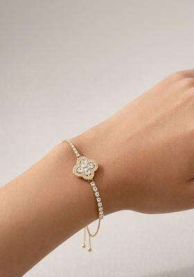American Diamond Temple Gold-Plated Link Bracelet for Women | Stylish Party & Everyday Wear | Gift for Her