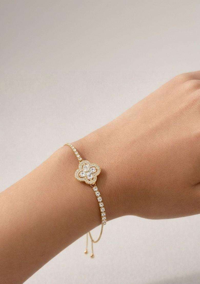 American Diamond Temple Gold-Plated Link Bracelet for Women | Stylish Party & Everyday Wear | Gift for Her - Indya