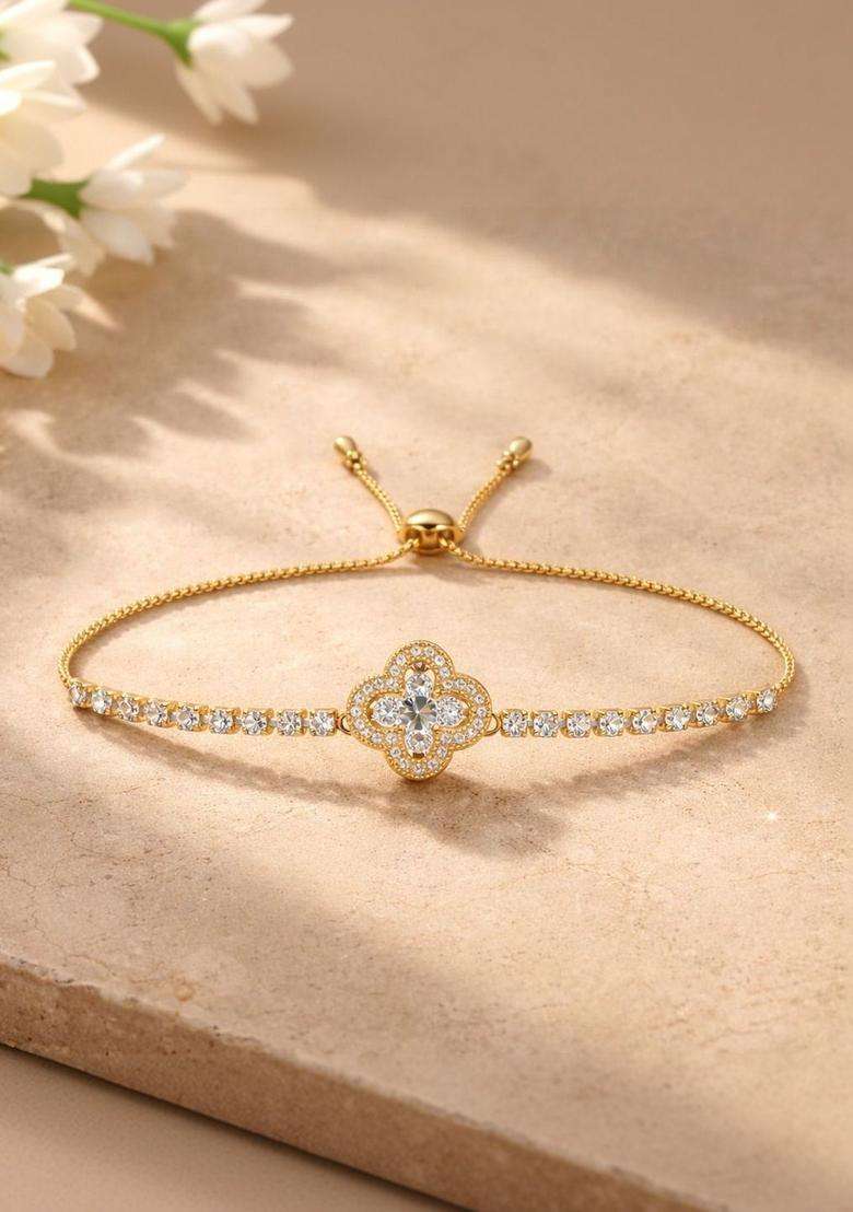 American Diamond Temple Gold-Plated Link Bracelet for Women | Stylish Party & Everyday Wear | Gift for Her - Indya