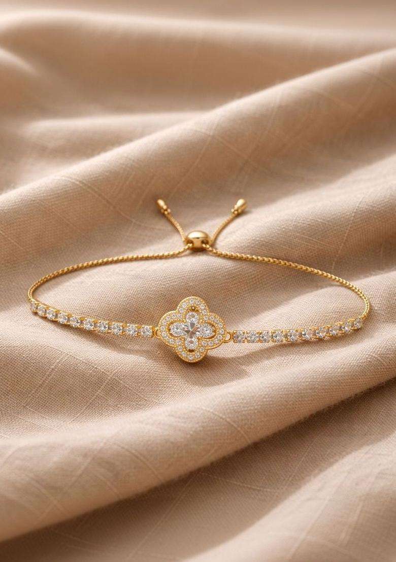 American Diamond Temple Gold-Plated Link Bracelet for Women | Stylish Party & Everyday Wear | Gift for Her - Indya