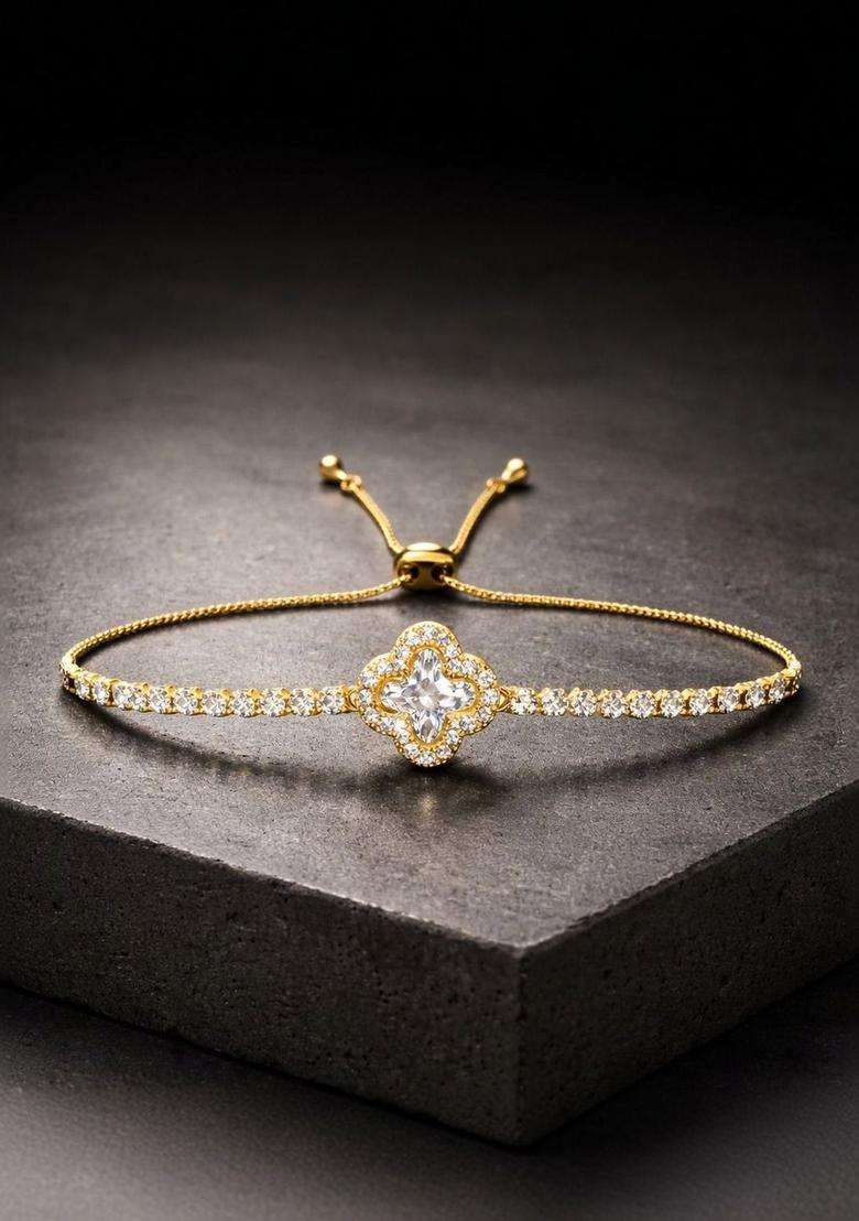 American Diamond Temple Gold-Plated Link Bracelet for Women | Stylish Party & Everyday Wear | Gift for Her - Indya
