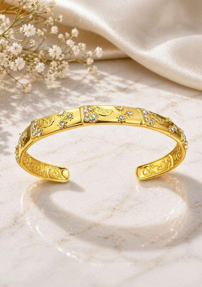 American Diamond Temple Gold-Plated Cuff Bracelet for Women | Fusion Party & Festive Wear | Gift for Her - Indya