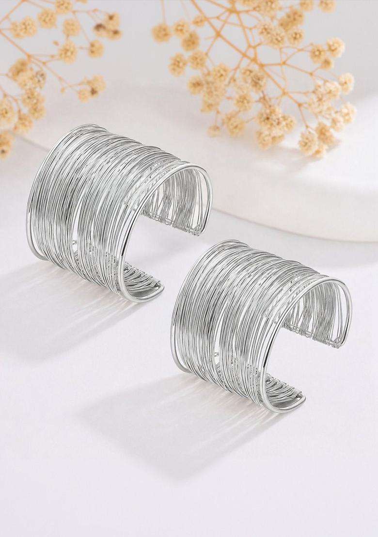 2 Temple Silver-Plated Cuff Bracelet for Women | Stylish Party & Everyday Wear | Gift for Her - Indya