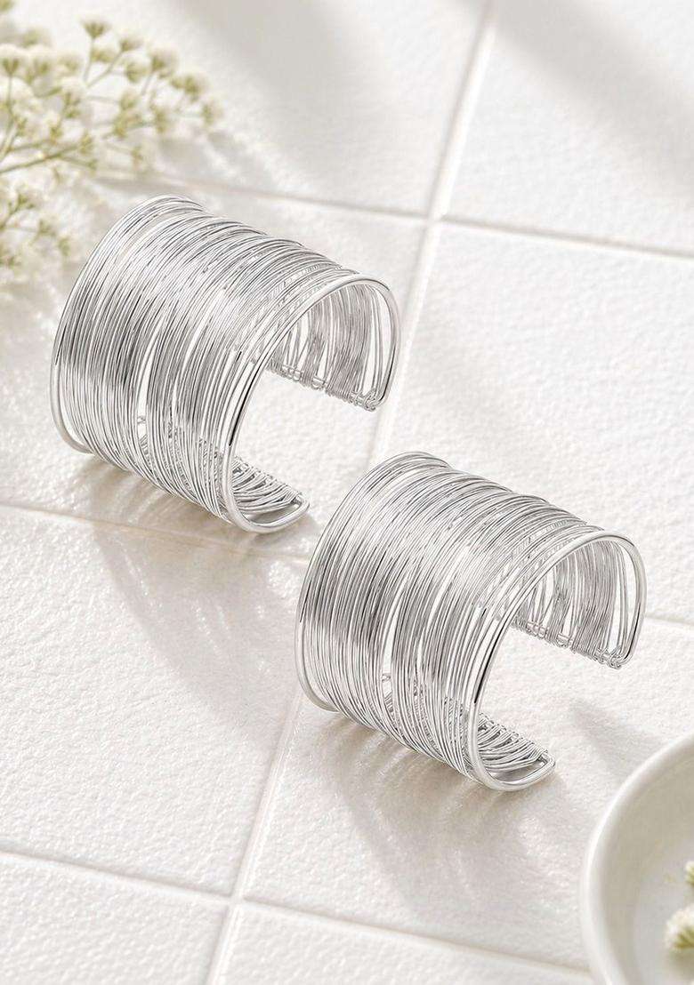 2 Temple Silver-Plated Cuff Bracelet for Women | Stylish Party & Everyday Wear | Gift for Her - Indya