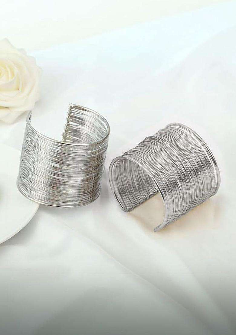 2 Temple Silver-Plated Cuff Bracelet for Women | Stylish Party & Everyday Wear | Gift for Her - Indya