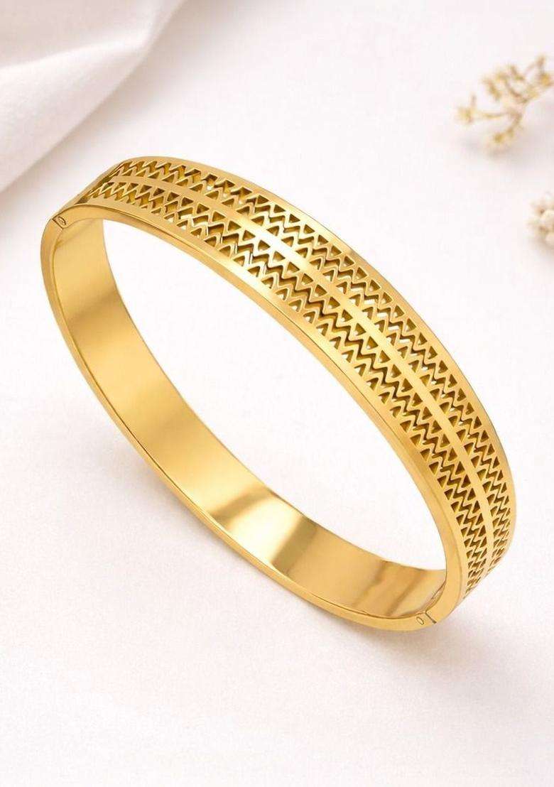 Stainless Steel Gold-Plated Anti Tarnish Bangle-Style Bracelet for Women | Stylish Party & Everyday Wear | Gift for Her - Indya