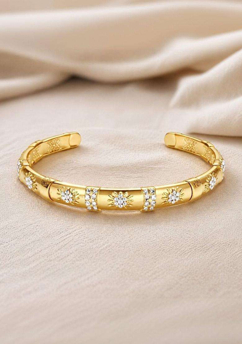 American Diamond Temple Gold-Plated Cuff Bracelet for Women | Fusion Party & Festive Wear | Gift for Her - Indya